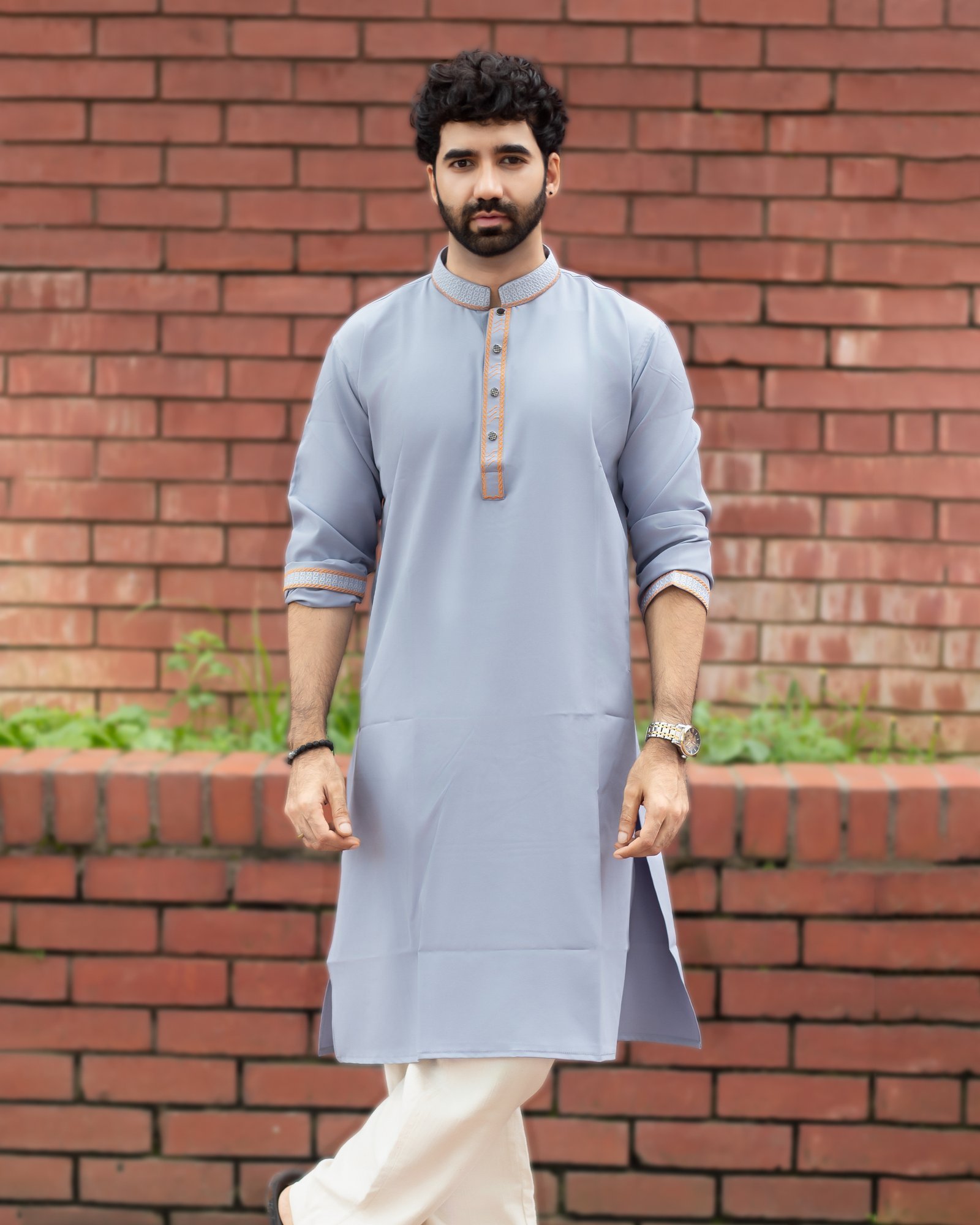 Ash-1.jpg অ্যাশ কালার প্রিমিয়াম এমব্রয়ডারি পাঞ্জাবি - Image 1