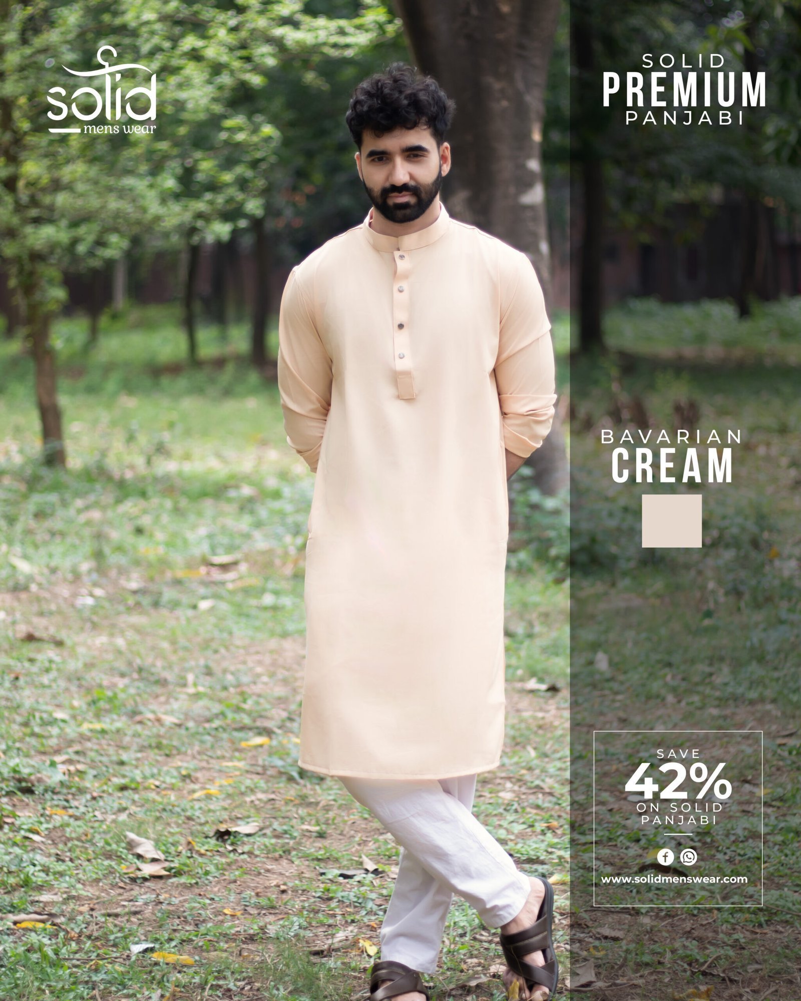 CREAM_01-scaled-1.jpg ক্রিম কালার প্রিমিয়াম মাইক্রোস্টিজ সলিড পাঞ্জাবি - Image 1