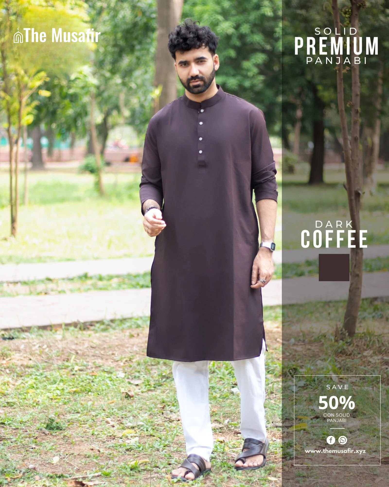 Coffee Color Solid Panjabi - The Musafir কফি কালার প্রিমিয়াম মাইক্রোস্টিজ সলিড পাঞ্জাবি - Image 1