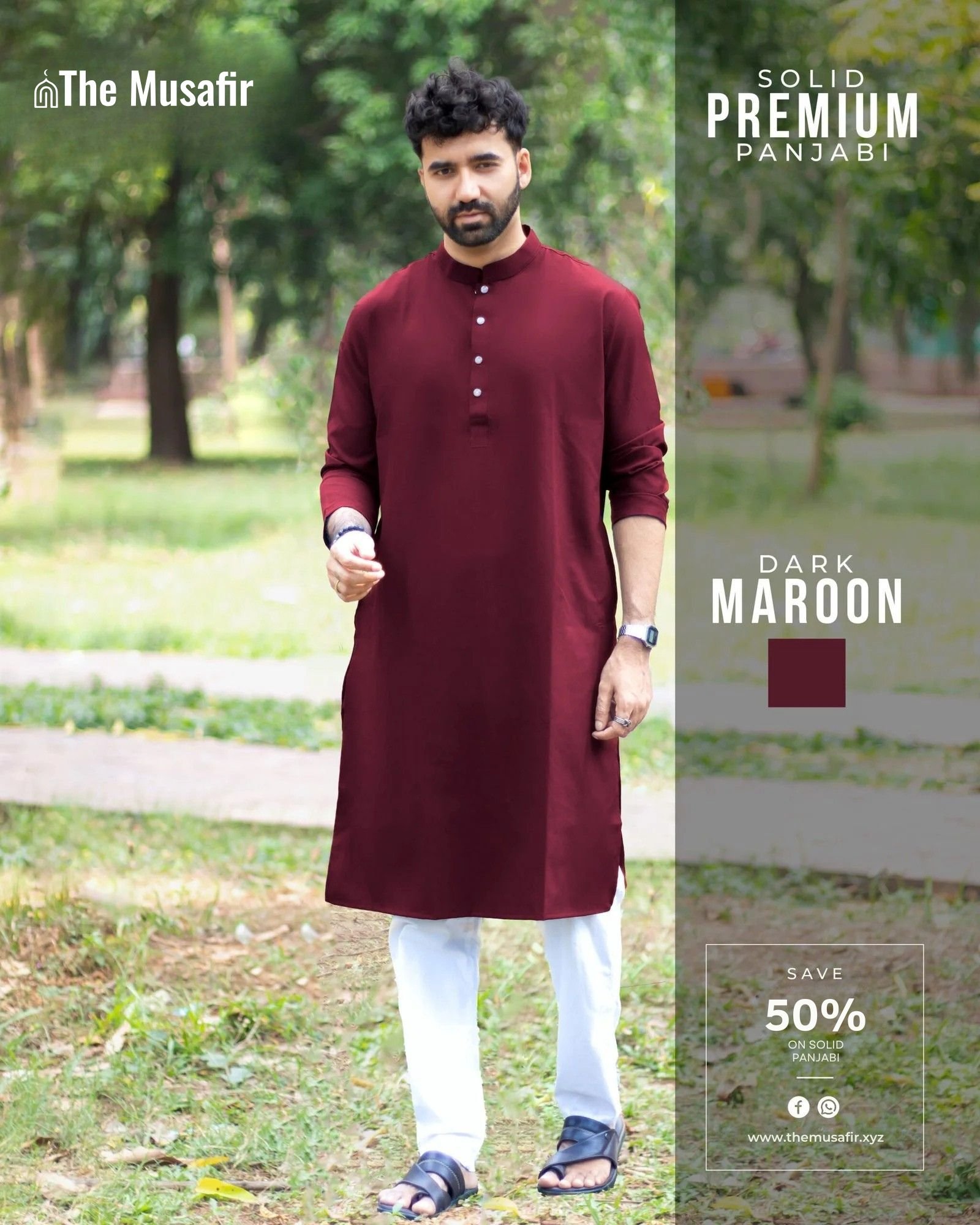 Maroon Color Solid Panjabi - The Musafir মেরুন কালার প্রিমিয়াম মাইক্রোস্টিজ সলিড পাঞ্জাবি - Image 1