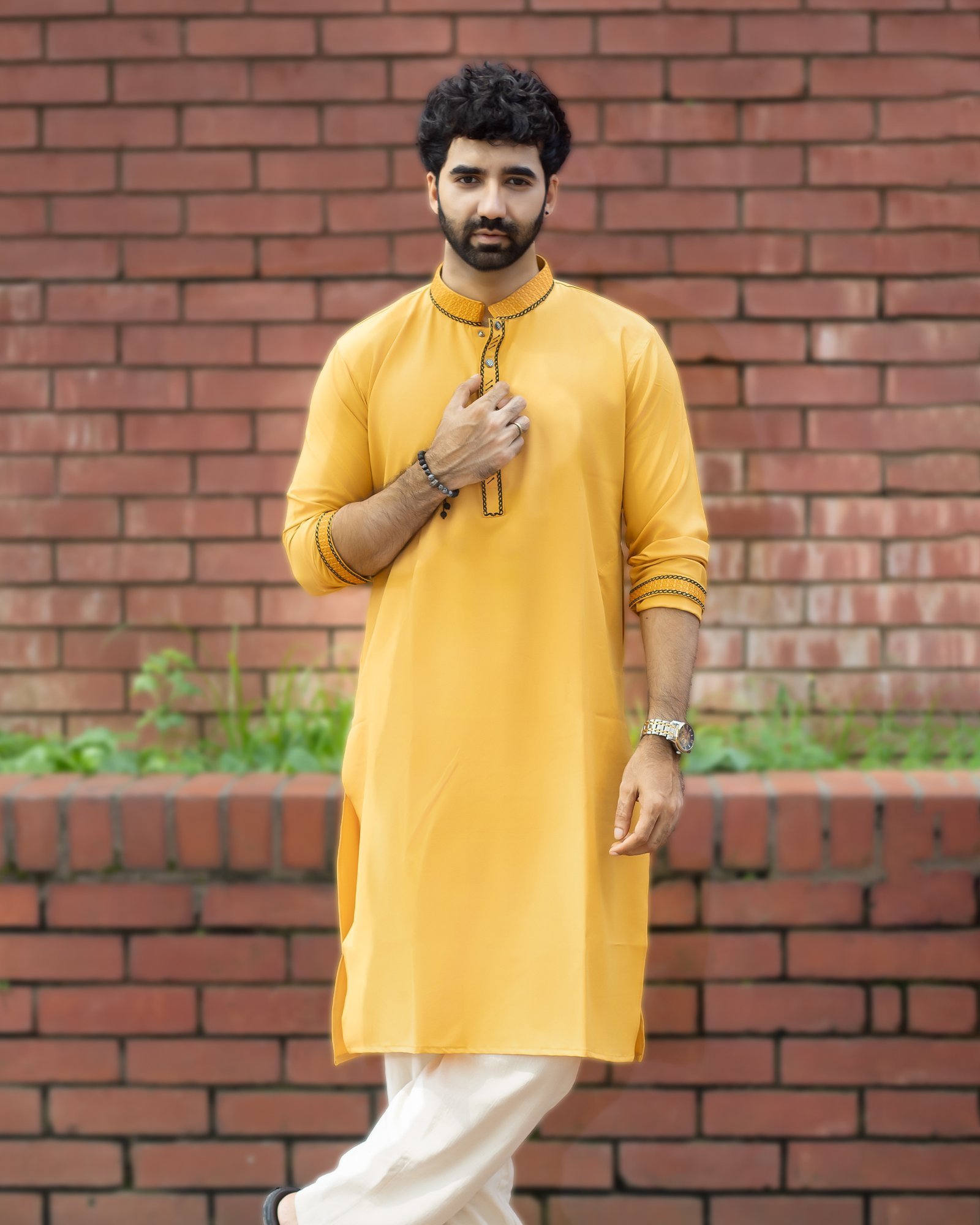 Mustard-Yellow-1.jpg মাস্টার্ড ইয়েলো কালার প্রিমিয়াম এমব্রয়ডারি পাঞ্জাবি - Image 1