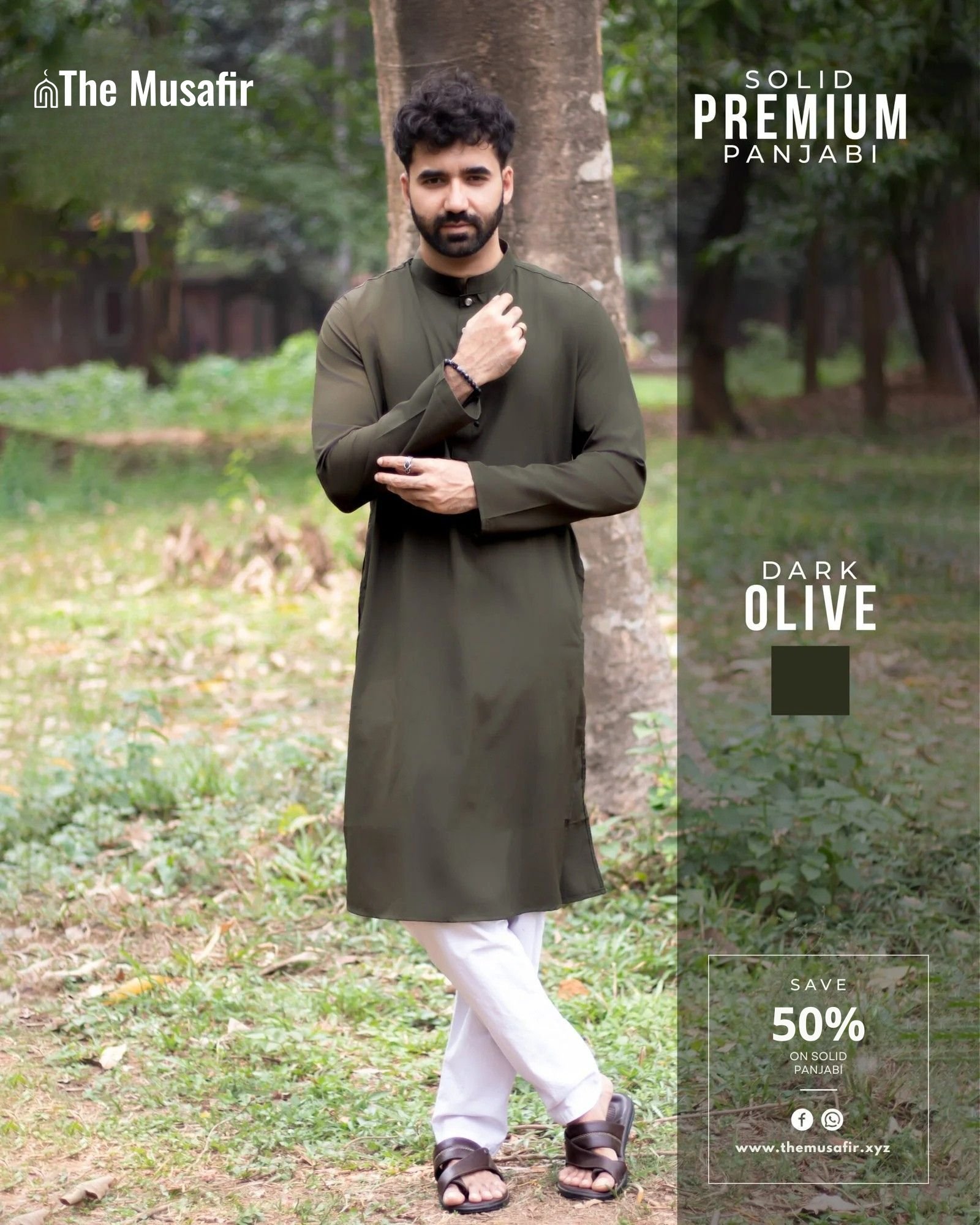 Olive Color Solid Panjabi জলপাই কালার প্রিমিয়াম মাইক্রোস্টিজ সলিড পাঞ্জাবি - Image 1