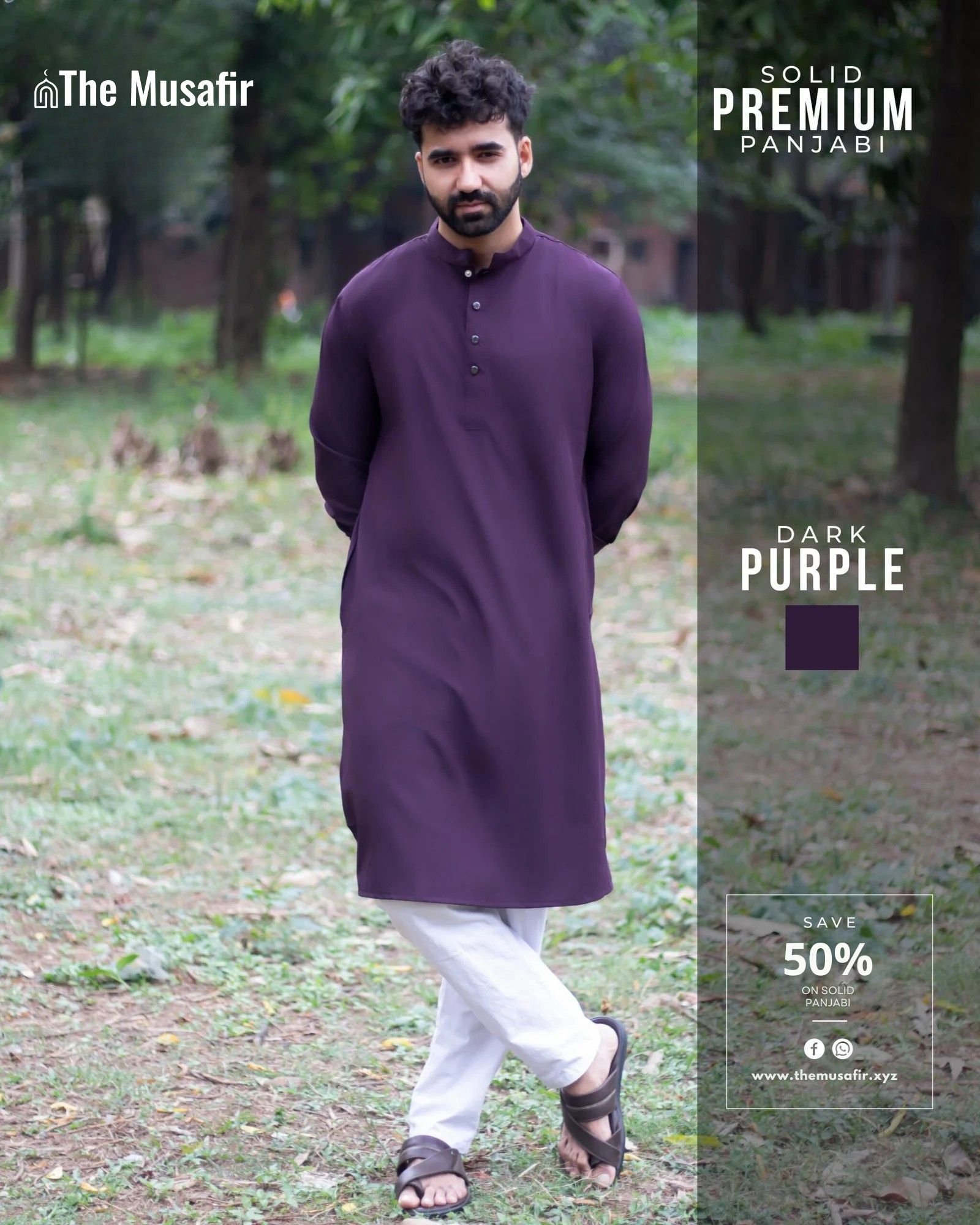 Purple Color Solid Panjabi পার্পেল কালার প্রিমিয়াম মাইক্রোস্টিজ সলিড পাঞ্জাবি - Image 1