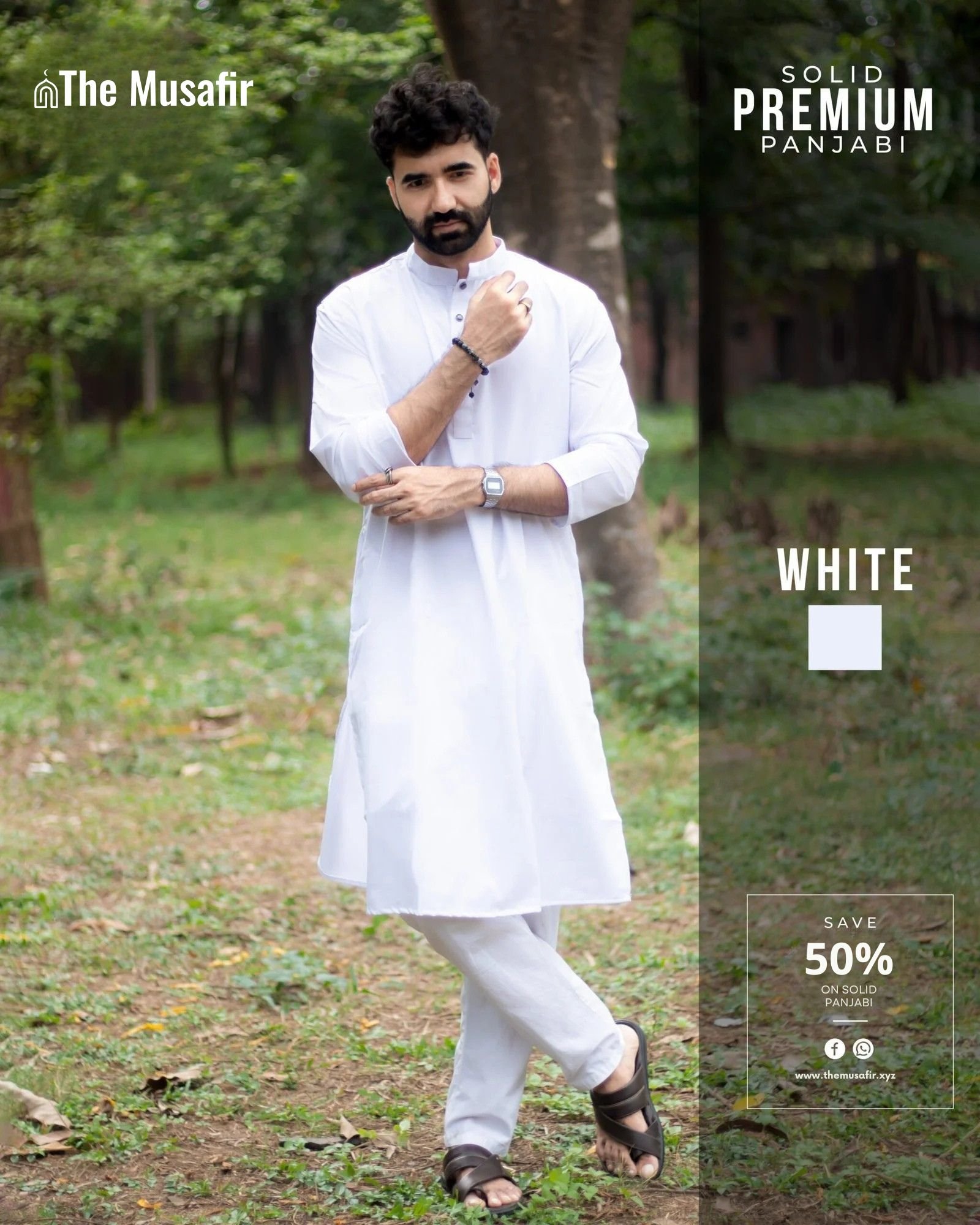 White Color Solid Panjabi সাদা কালার প্রিমিয়াম মাইক্রোস্টিজ সলিড পাঞ্জাবি - Image 1