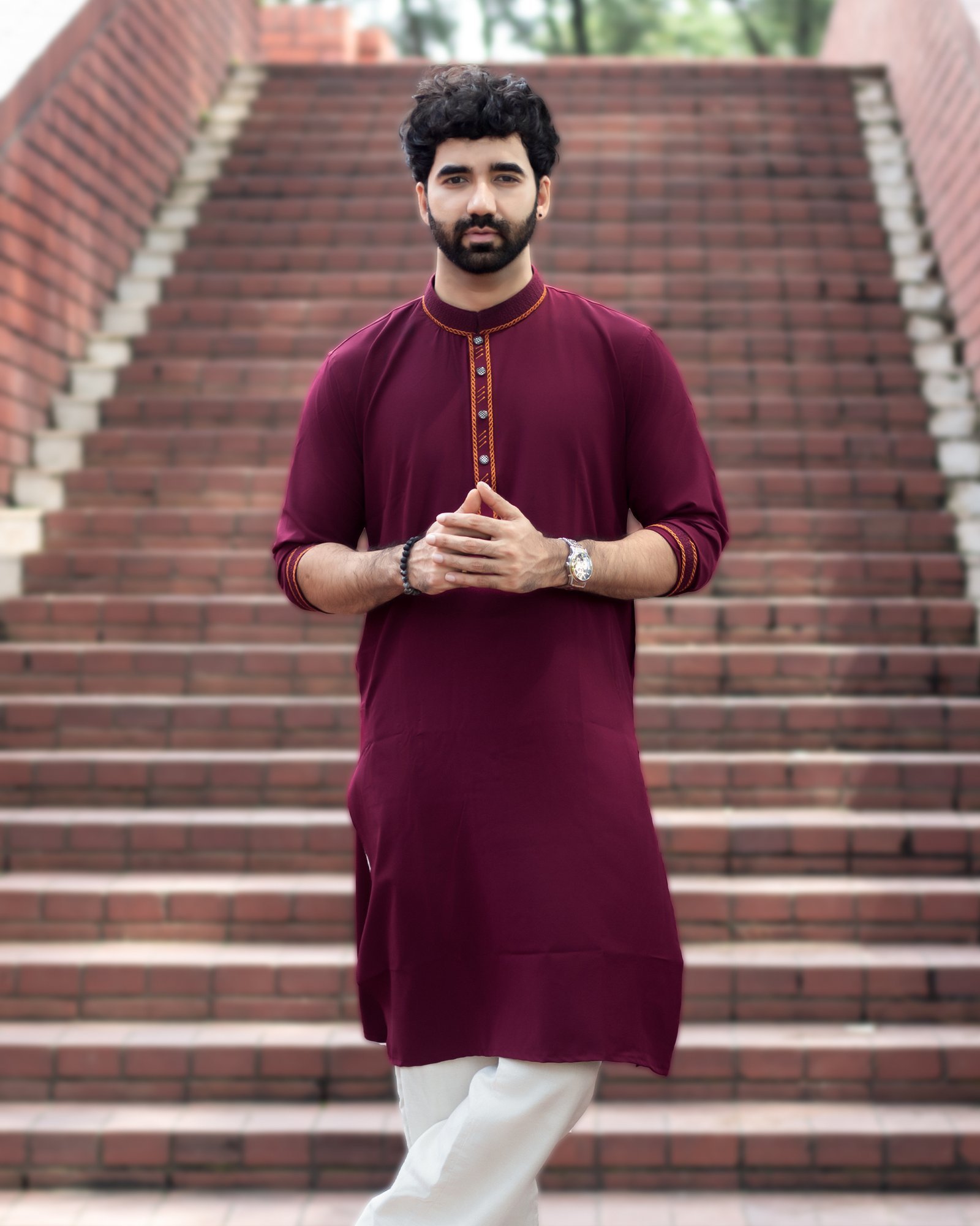 maroon-1.jpg মেরুন কালার প্রিমিয়াম এমব্রয়ডারি পাঞ্জাবি - Image 1