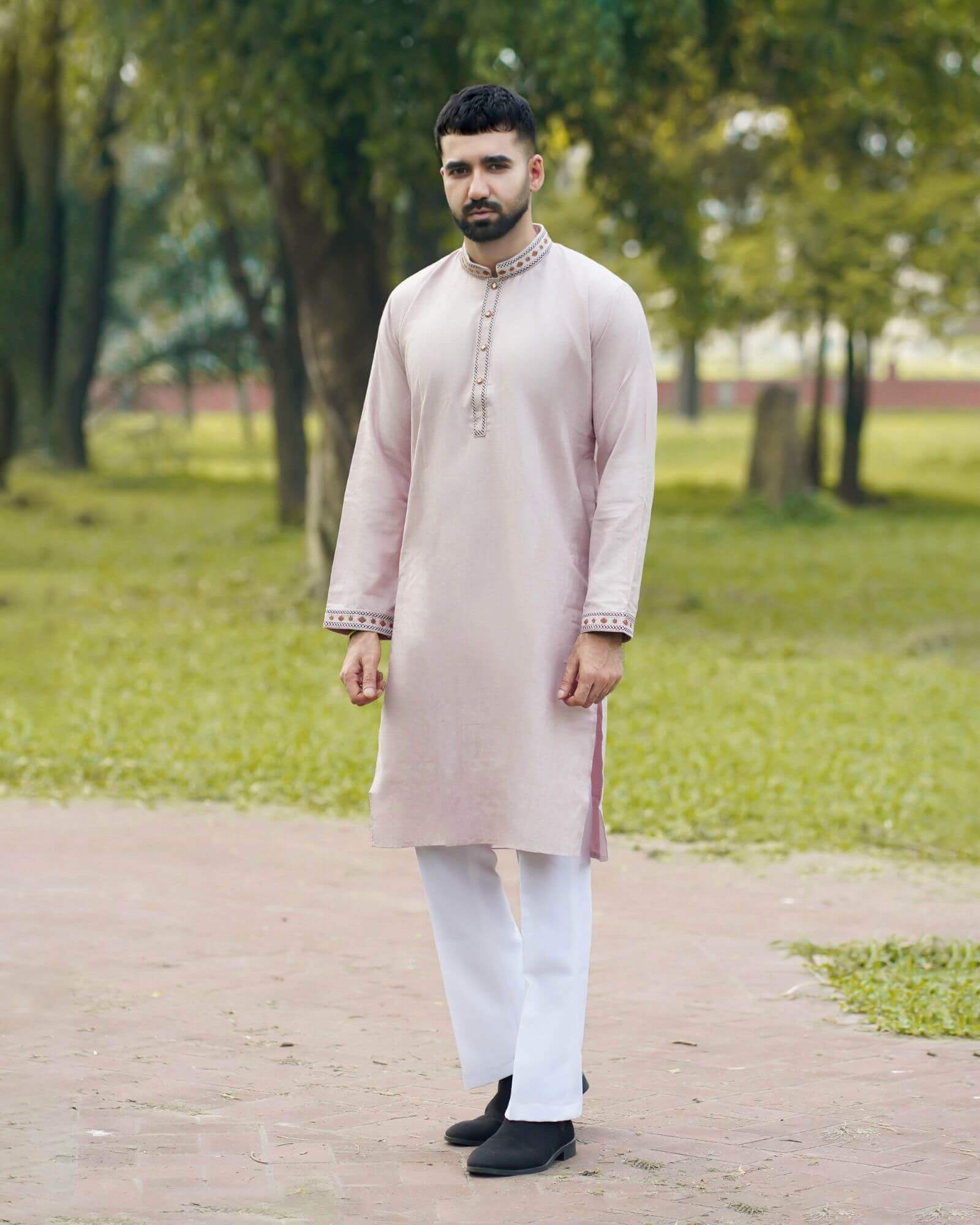 Biscuit Color Premium Embroidery Panjabi 1 বিস্কুট কালার - প্রিমিয়াম কটন ফেব্রিকের এমব্রয়ডারি পাঞ্জাবি - Image 1