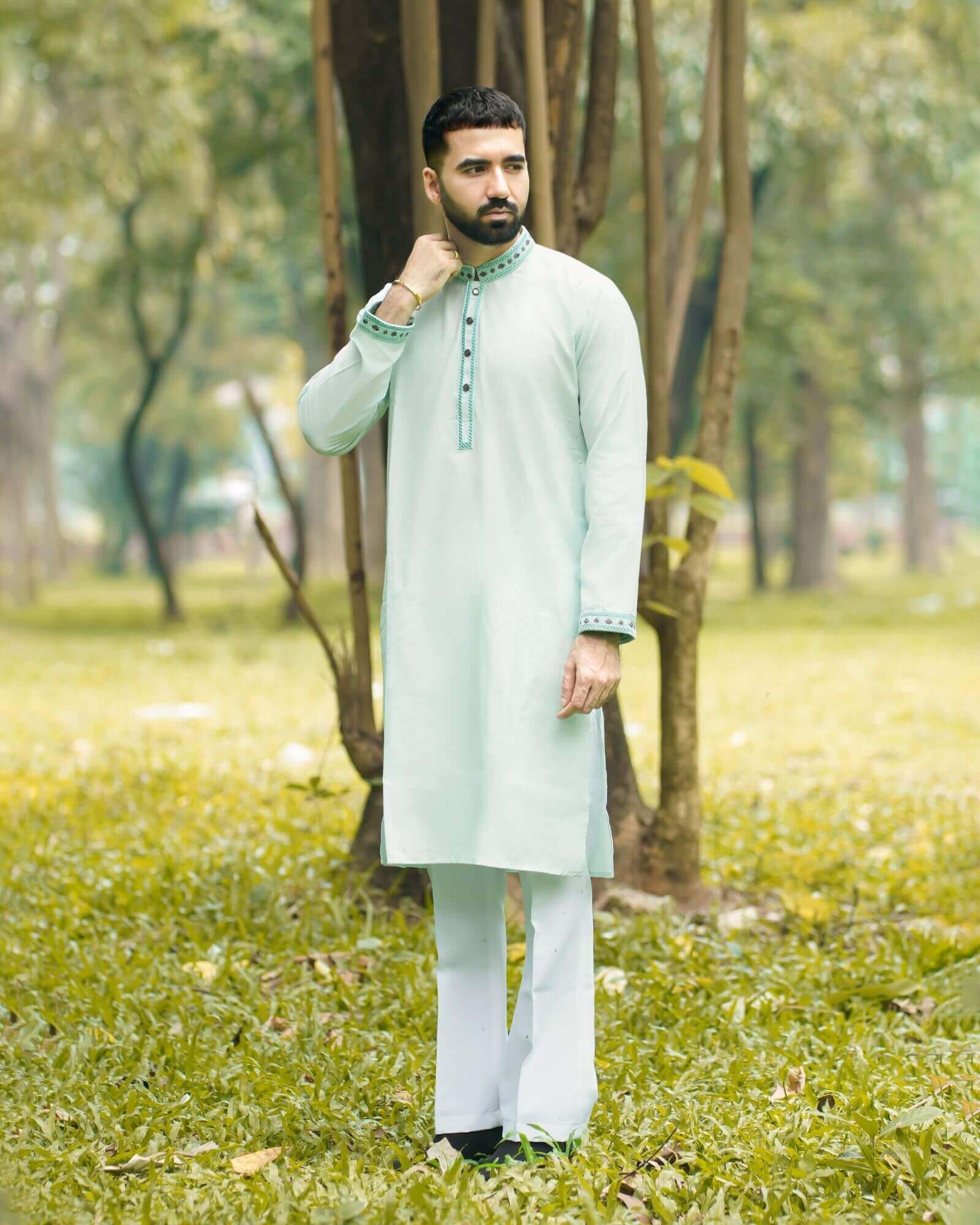 Sky Blue Color Premium Embroidery Panjabi 1 স্কাই ব্লু কালার - প্রিমিয়াম কটন ফেব্রিকের এমব্রয়ডারি পাঞ্জাবি - Image 1